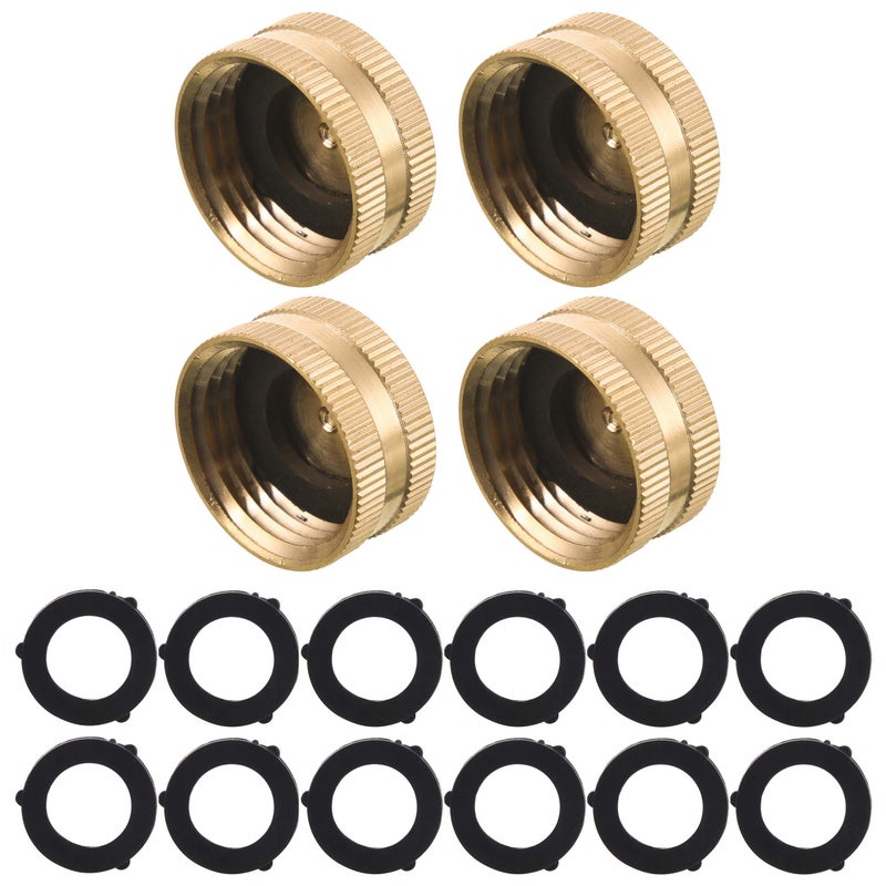 M MINGLE Garden Hose Female End Cap  Brass Spigot Cap  3/4 Inch  4-Pack with Extra 12 Washers - Image 1